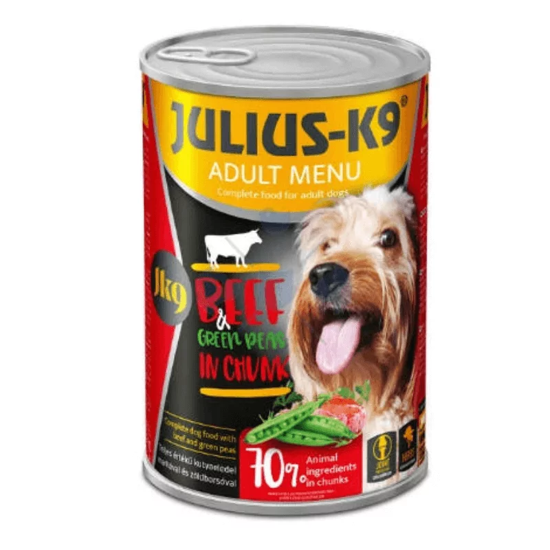 Julius K-9 Vital Essentials teljes értékű eledel felnőtt kutyáknak marhával és zöldborsóval 1240 g