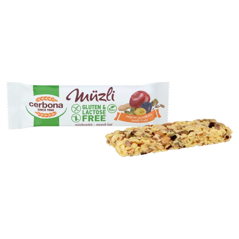 Cerbona gluténmentes, laktózmentes magvas-gyümölcsös müzliszelet 35 g