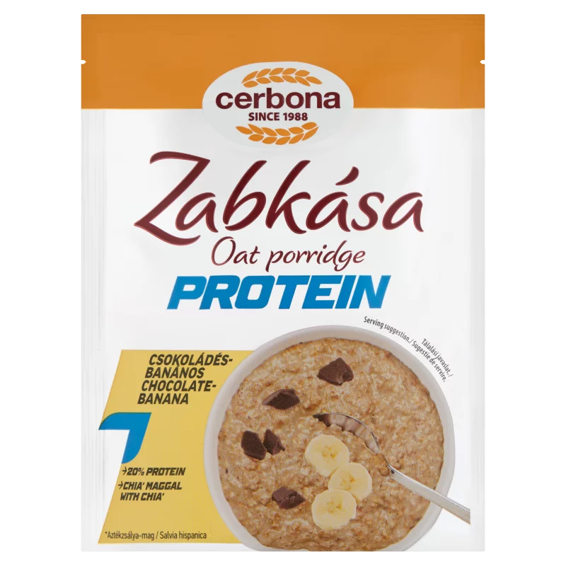 Cerbona Protein fehérjében gazdag csokoládés-banános zabkása édesítőszerekkel 60 g