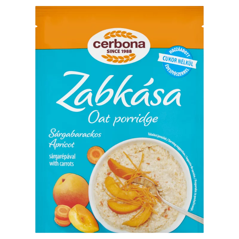 Cerbona sárgabarackos zabkása cukor hozzáadása nélkül, édesítőszerrel 50 g