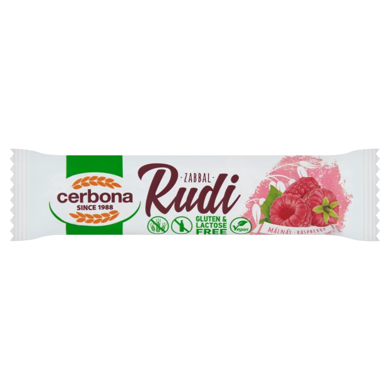 Cerbona Rudi gluténmentes laktózmentes zabrúd málnás töltelékkel kakaós bevonattal 30 g