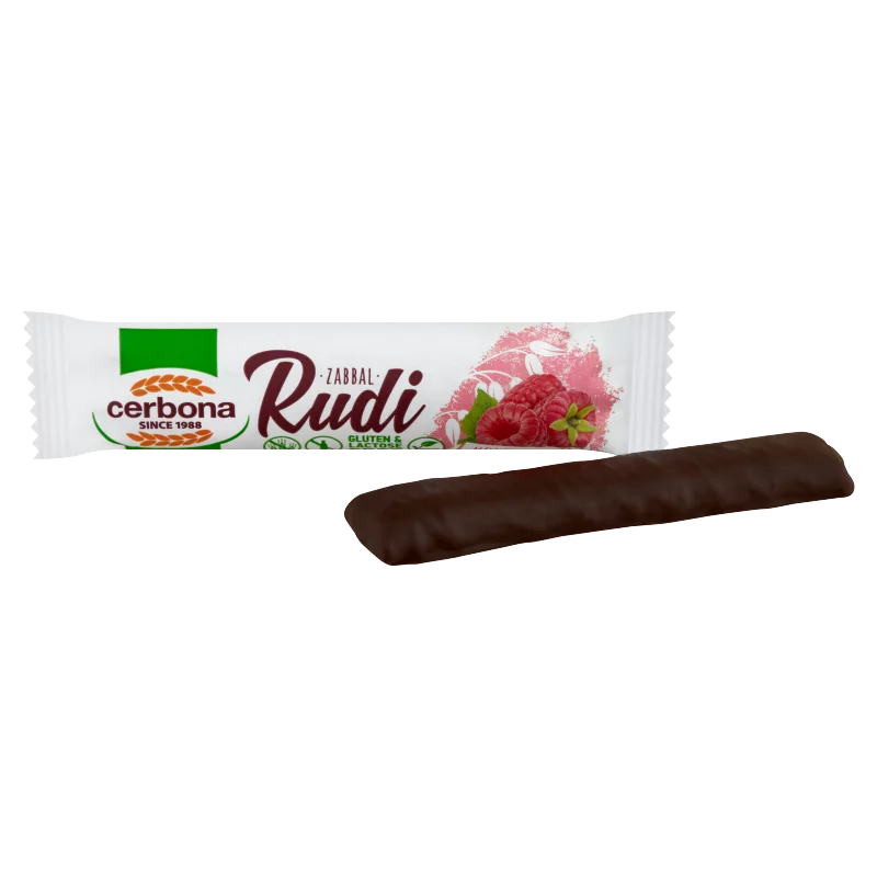 Cerbona Rudi gluténmentes laktózmentes zabrúd málnás töltelékkel kakaós bevonattal 30 g