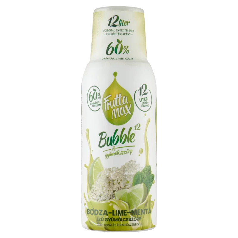 FruttaMax Bubble¹² bodza-lime-menta ízű gyümölcsszörp cukorral és édesítőszerekkel 500 ml