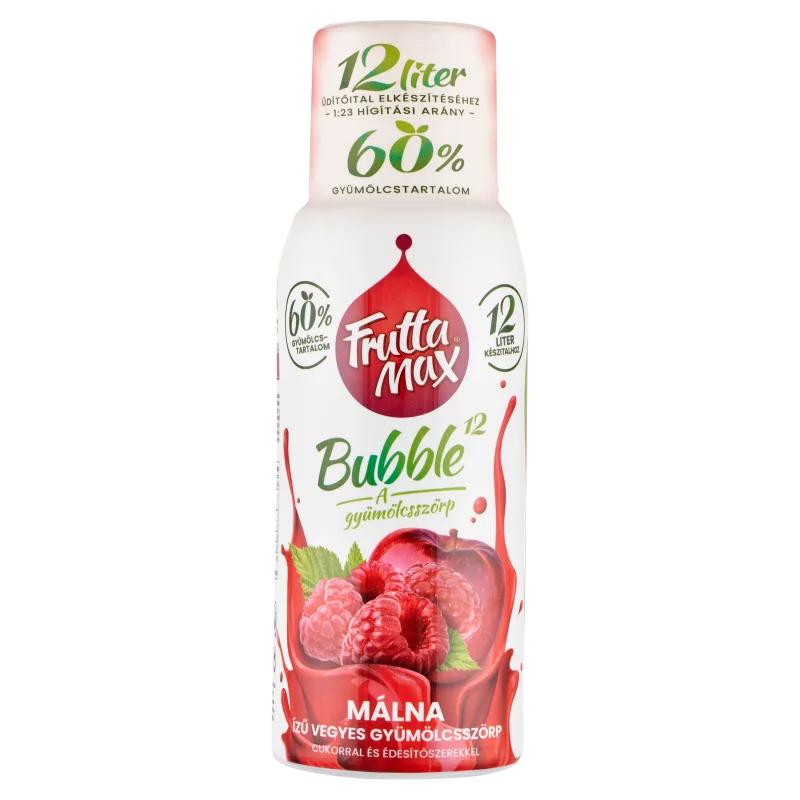 FruttaMax Bubble¹² málna ízű vegyes gyümölcsszörp cukorral és édesítőszerekkel 500 ml 