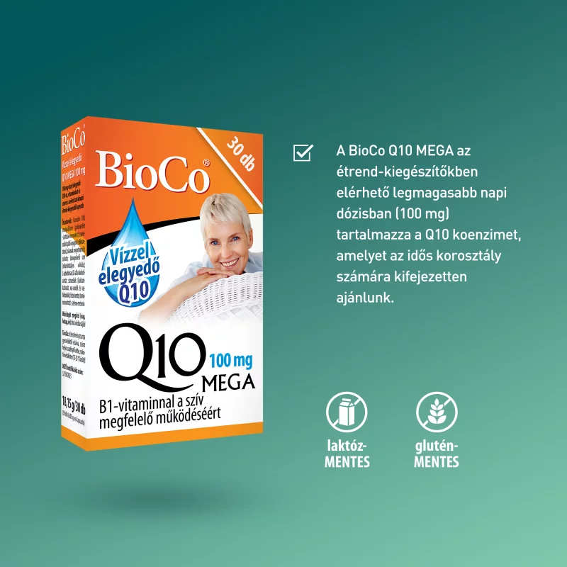 BioCo vízzel elegyedő  Q10 MEGA 100 mg étrend-kiegészítő kapszula 30 x 0,605 g (18,15 g)