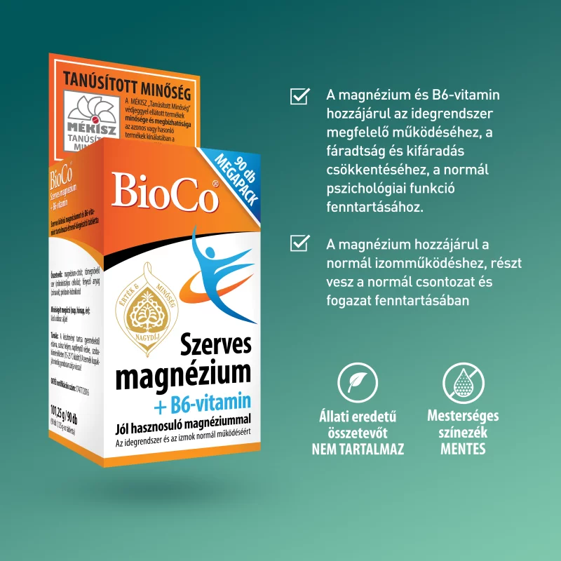 BioCo Szerves Magnézium+B6-vitamin Megapack tabletta 90 x 1,125 g (101,25 g)