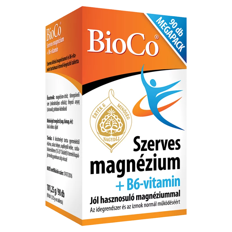 BioCo Szerves Magnézium+B6-vitamin Megapack tabletta 90 x 1,125 g (101,25 g)