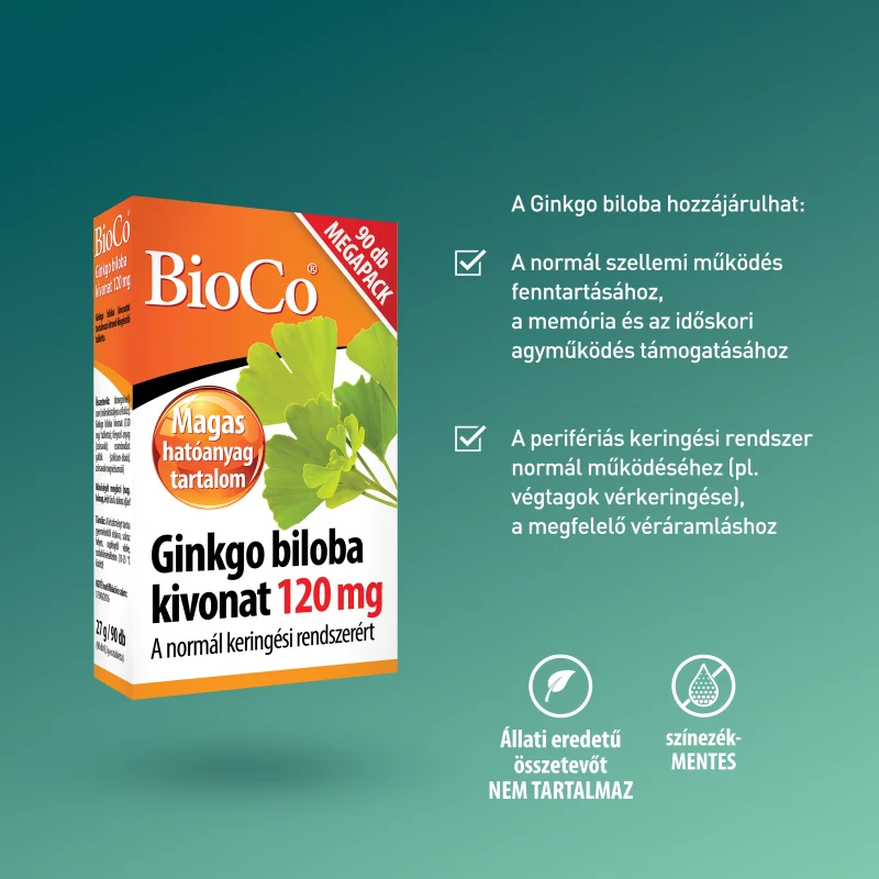 BioCo Ginkgo biloba kivonat 120 mg Megapack tabletta 90 x 0,3 g (27 g)