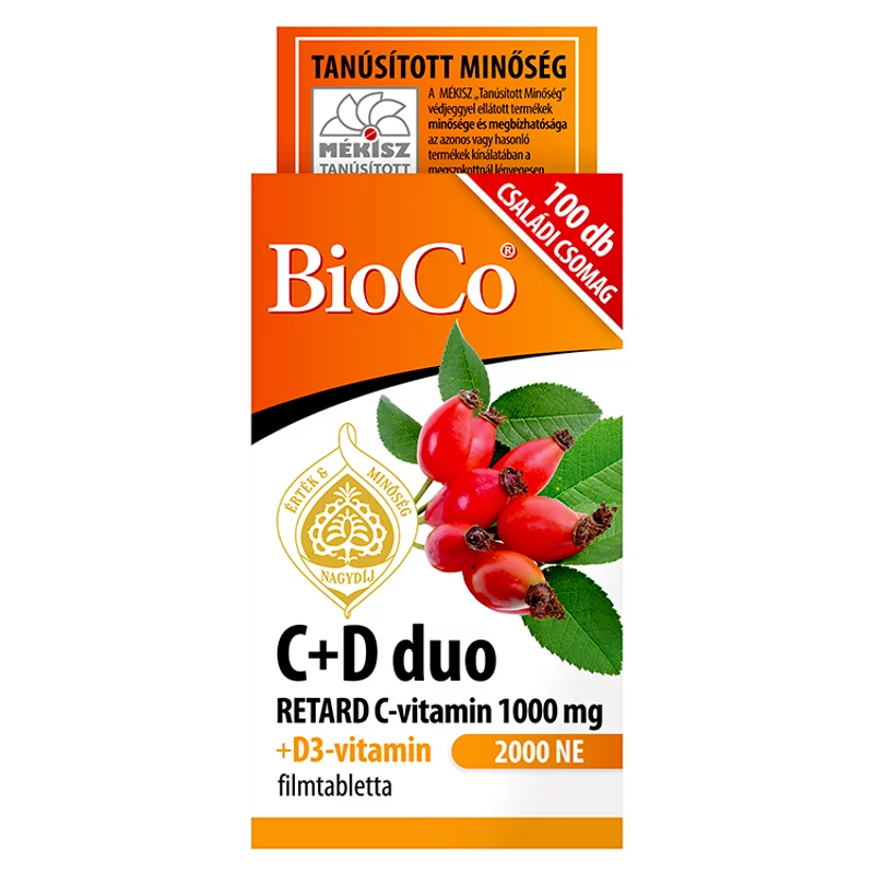BioCo C+D duo Retard C-vitamin 1000 mg + D3-vitamin 2000 NE filmtabletta 100 x 1,45 g (145 g)