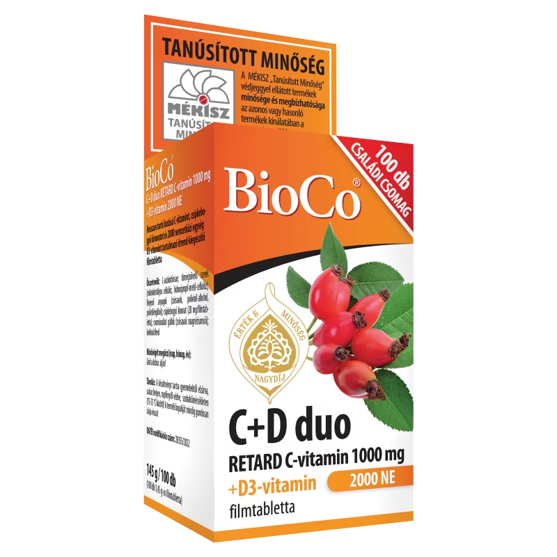 BioCo C+D duo Retard C-vitamin 1000 mg + D3-vitamin 2000 NE filmtabletta 100 x 1,45 g (145 g)