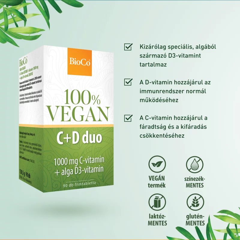 BioCo 100% Vegan C+D duo étrend-kiegészítő filmtabletta 90 x 1,45 g (130,5 g)