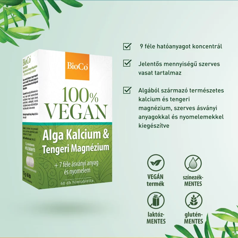 BioCo 100% Vegan Alga Kalcium & Tengeri Magnézium filmtabletta 60 x 1,25 g (75 g)