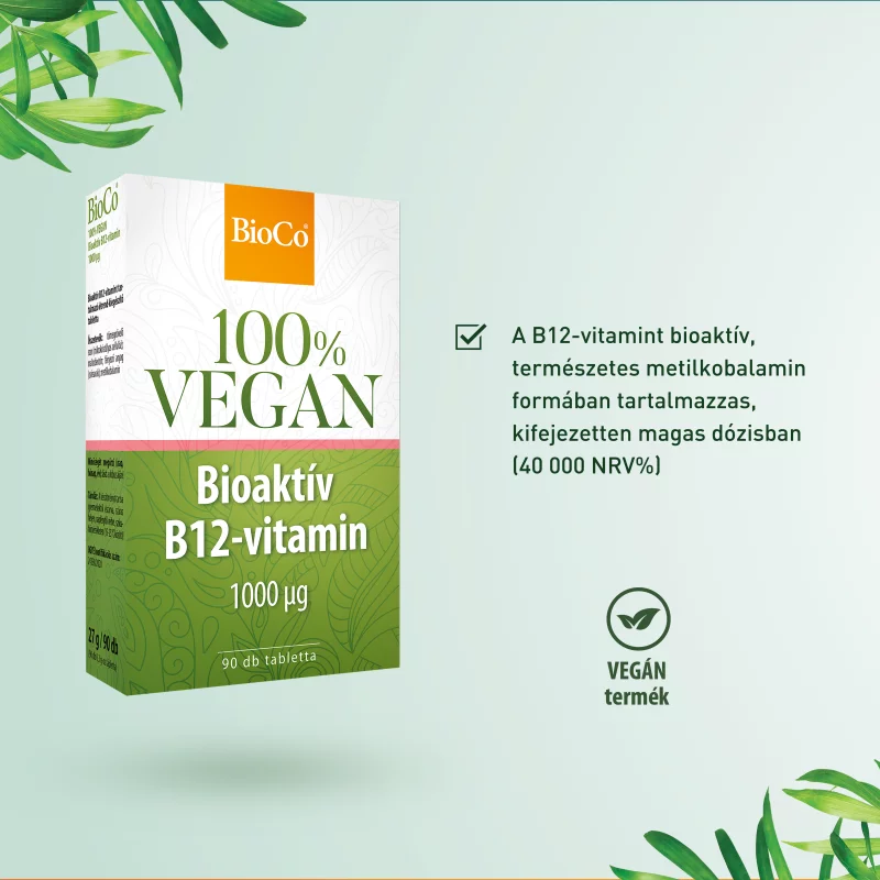 BioCo 100% Vegan Bioaktív B12-vitamin 1000 μg tabletta 90 x 0,3 g (27 g)