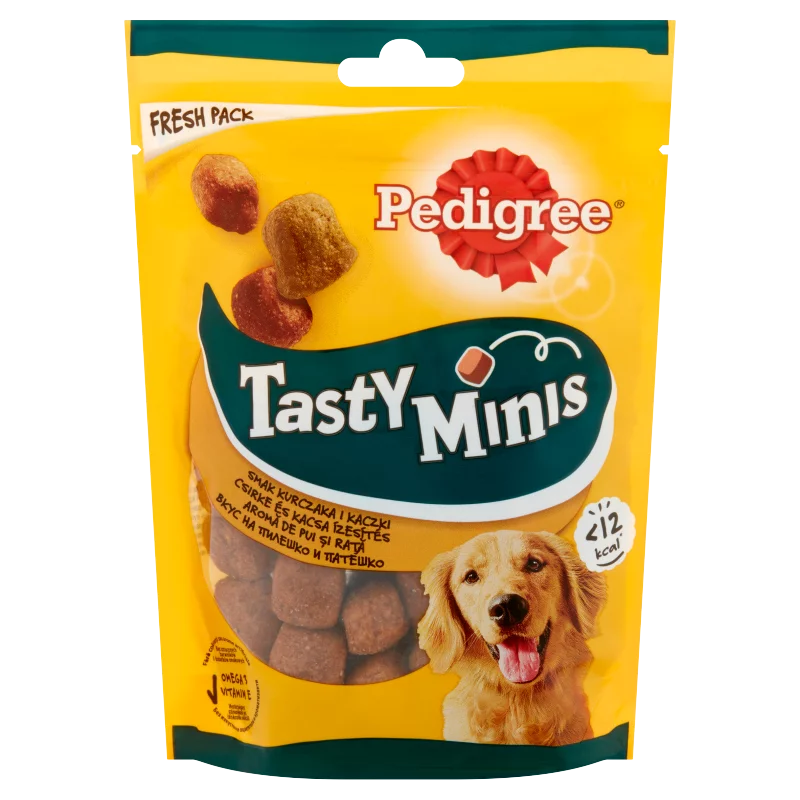Pedigree Tasty Minis kiegészítő állateledel felnőtt kutyák számara csirke és kacsa ízesítéssel 130 g