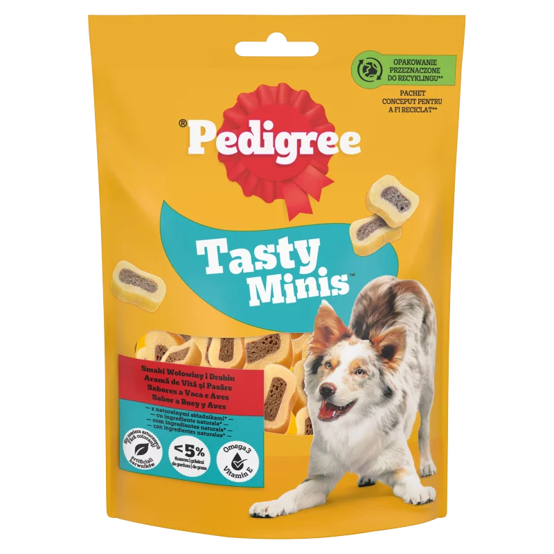 Pedigree Tasty Minis kiegészítő állateledel felnőtt kutyák számára, marha és baromfi ízesítés 155 g