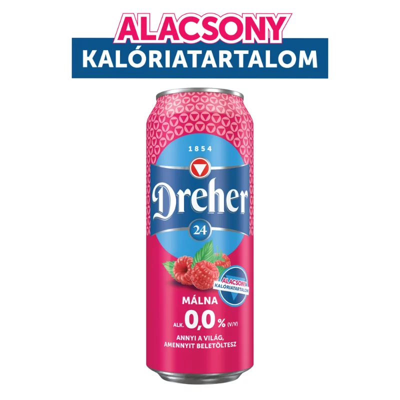 Dreher 24 alkoholmentes világos sör és málna ízű ital keveréke cukorral és édesítőszerrel 0,0% 0,5 l