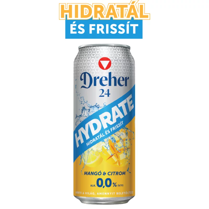 Dreher 24 Hydrate alkoholmentes világos sör és mangó-citrom ízű ital keveréke 0,0% 0,5 l