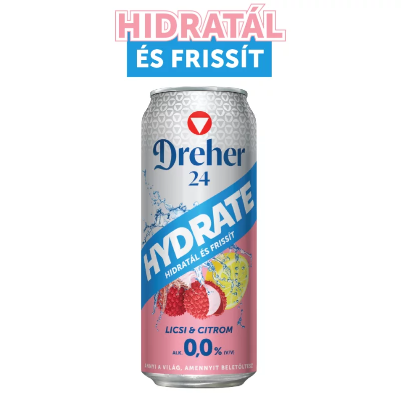 Dreher 24 Hydrate alkoholmentes világos sör és licsi-citrom ízű ital keveréke 0,0% 0,5 l