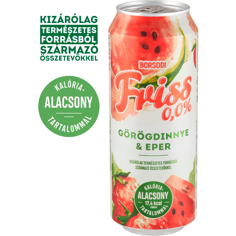 Borsodi Friss 0,0% görögdinnye-eper ízű ital és alkoholmentes világos sör keveréke 0,5 l 