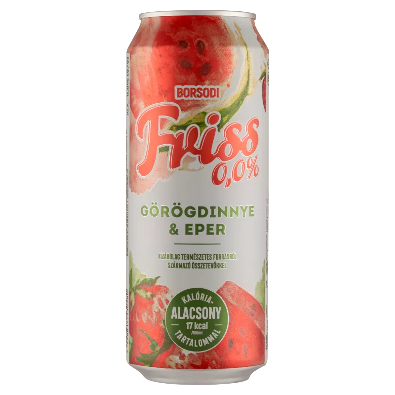 Borsodi Friss 0,0% görögdinnye-eper ízű ital és alkoholmentes világos sör keveréke 0,5 l 