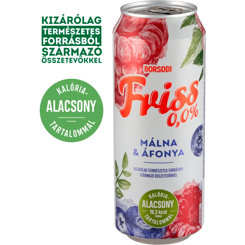 Borsodi Friss 0,0% málna-áfonya ízű ital és alkoholmentes világos sör keveréke 0,5 l