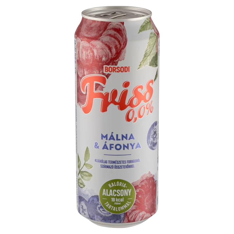 Borsodi Friss 0,0% málna-áfonya ízű ital és alkoholmentes világos sör keveréke 0,5 l