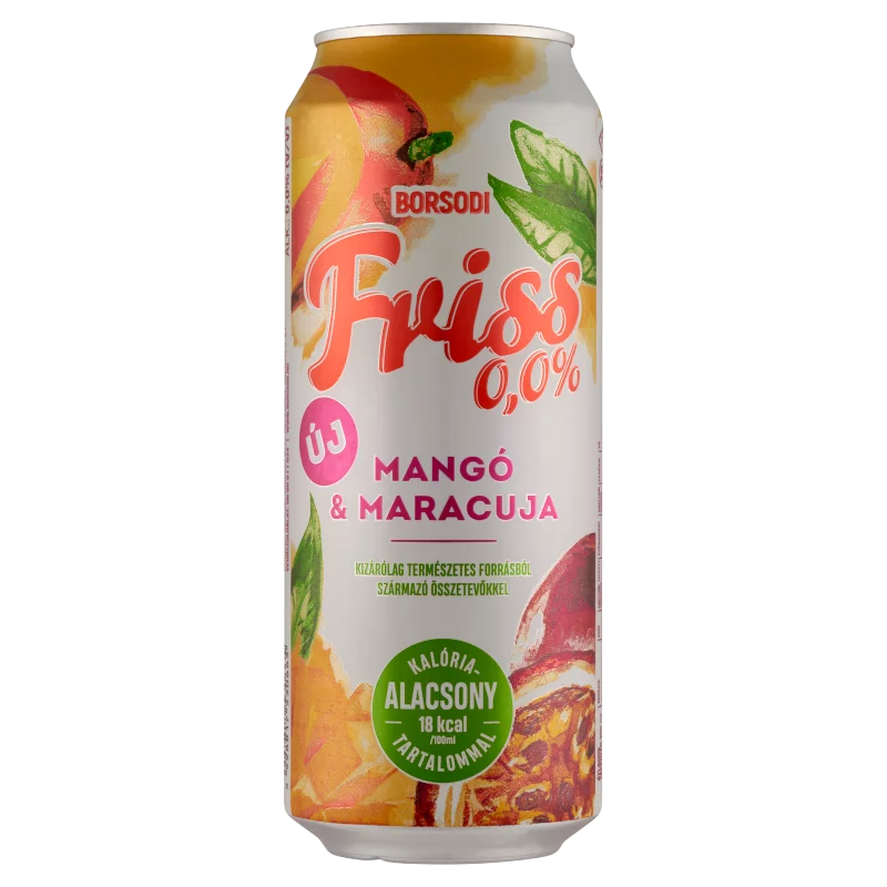 Borsodi Friss 0,0% mangó-maracuja ízű ital és alkoholmentes világos sör keveréke 0,5 l
