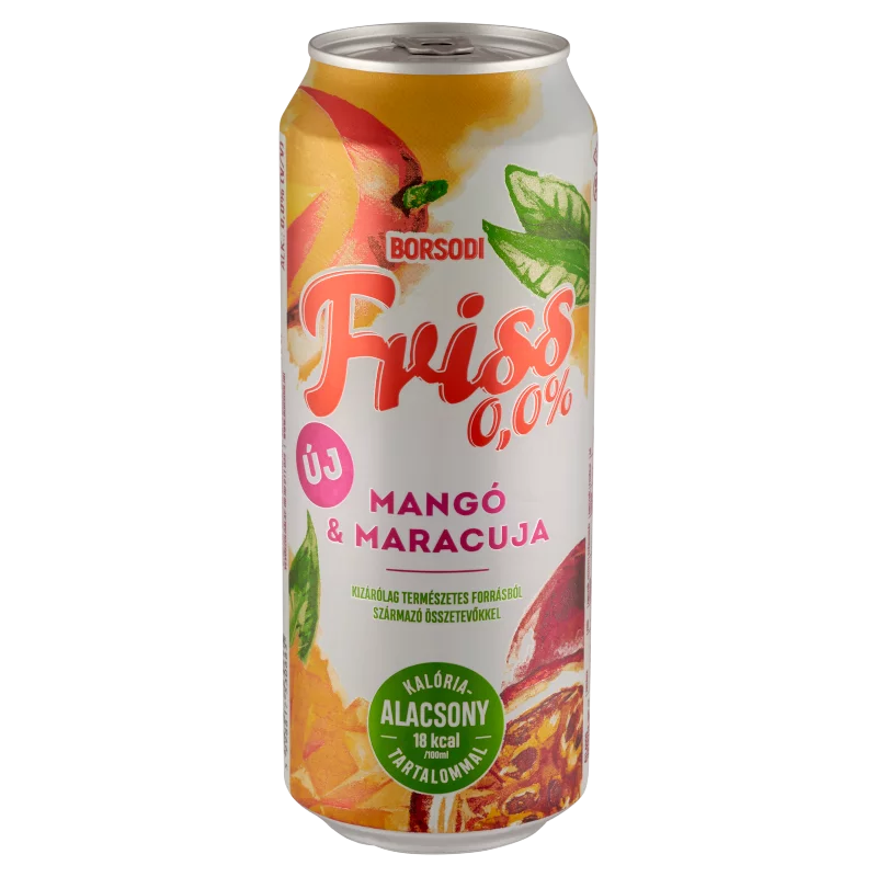 Borsodi Friss 0,0% mangó-maracuja ízű ital és alkoholmentes világos sör keveréke 0,5 l