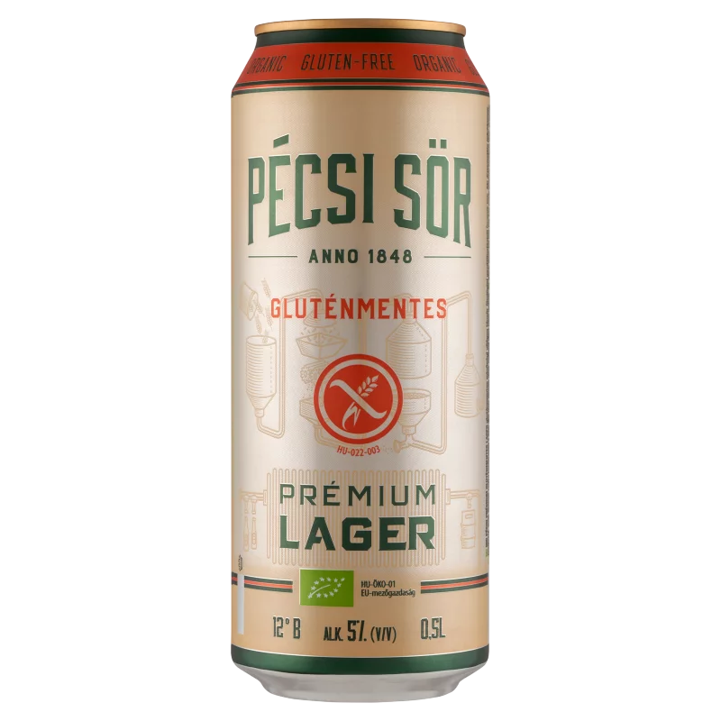 Pécsi Sör Prémium Lager gluténmentes minőségi világos biosör 5% 0,5 l
