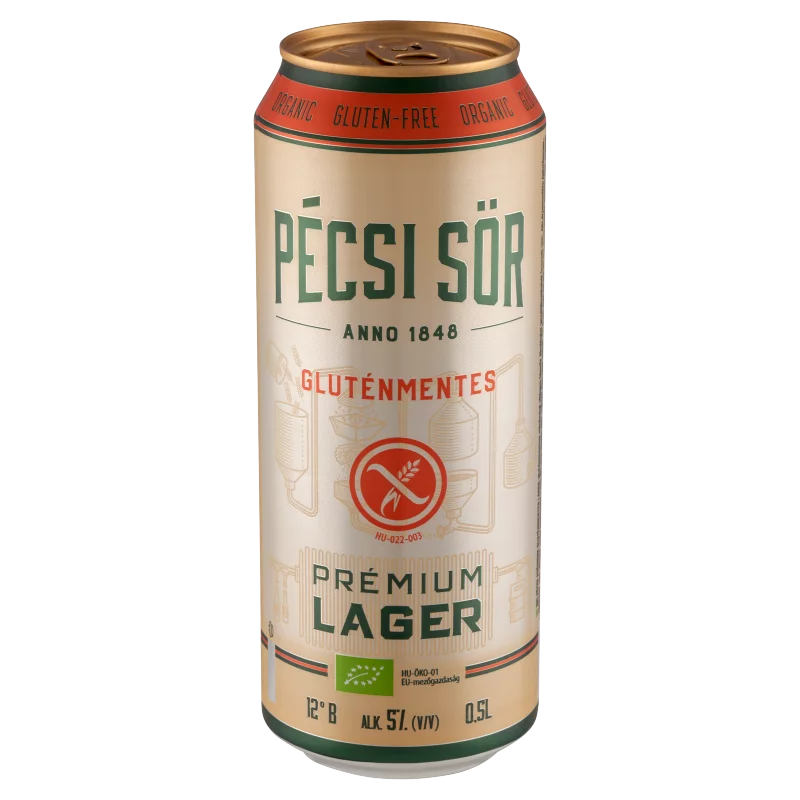 Pécsi Sör Prémium Lager gluténmentes minőségi világos biosör 5% 0,5 l