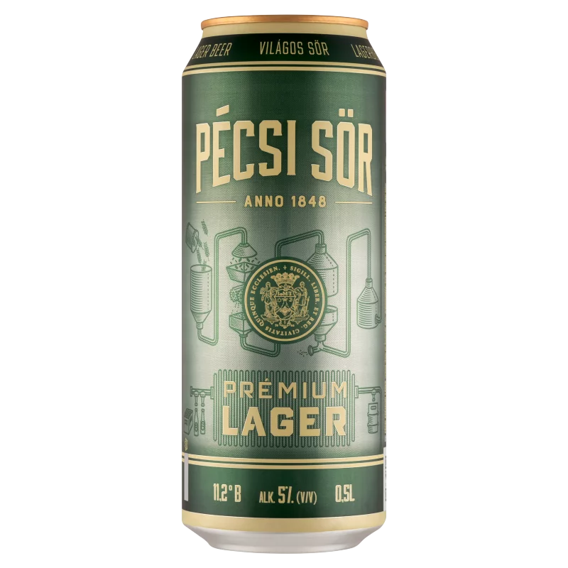 Pécsi Sör Prémium Lager minőségi világos sör 5% 0,5 l
