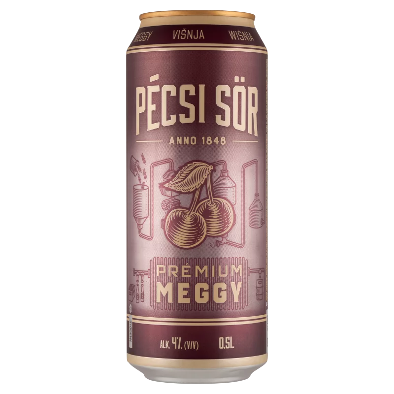 Pécsi Sör Prémium Meggy világos sör és meggy ízű szénsavas üdítőital keverék 4% 0,5 l