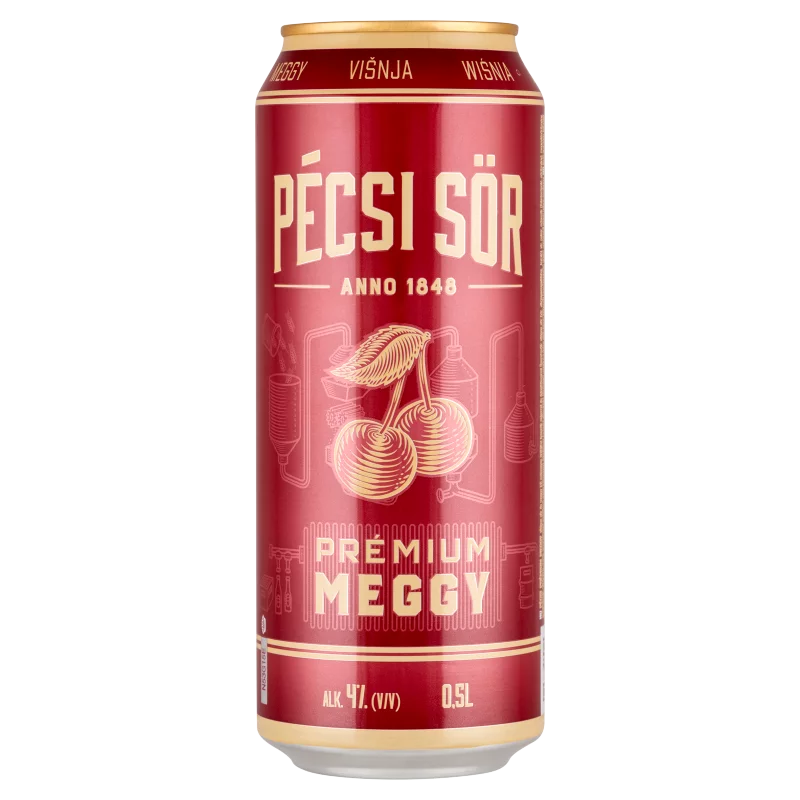 Pécsi Sör Prémium Meggy világos sör és meggy ízű szénsavas üdítőital keverék 4% 0,5 l