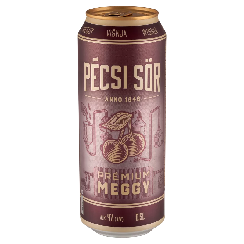 Pécsi Sör Prémium Meggy világos sör és meggy ízű szénsavas üdítőital keverék 4% 0,5 l