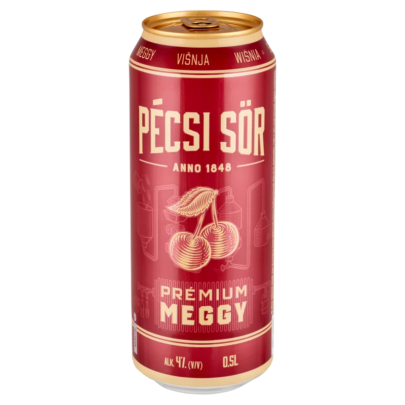 Pécsi Sör Prémium Meggy világos sör és meggy ízű szénsavas üdítőital keverék 4% 0,5 l