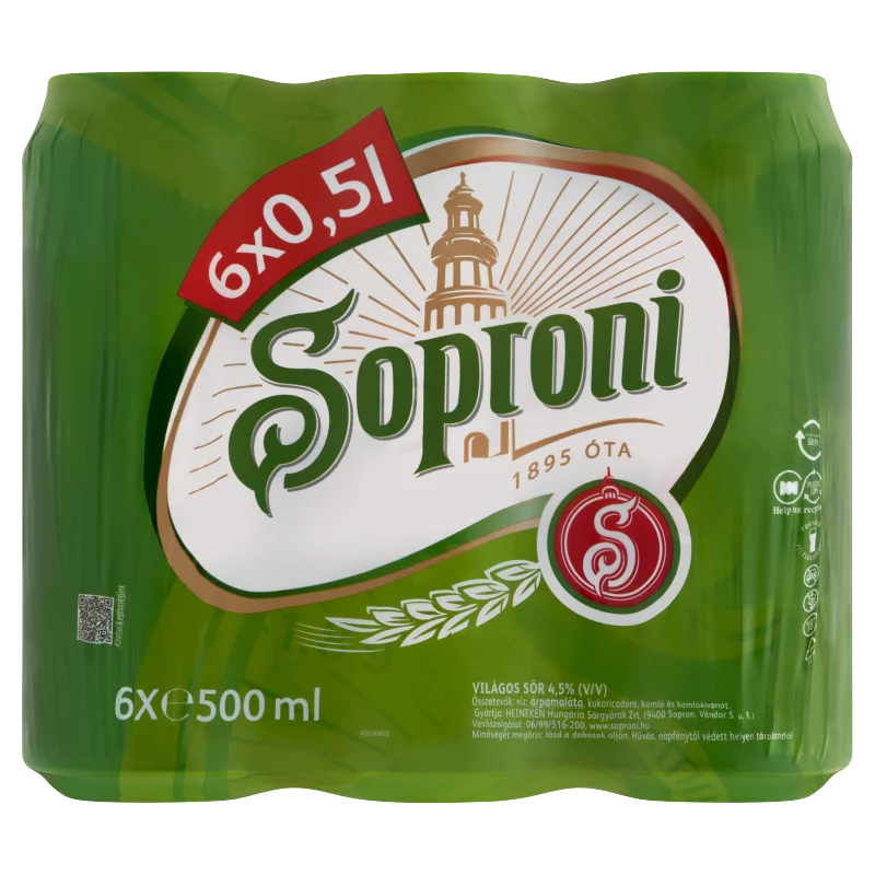 Soproni világos sör 4,5% 6 x 500 ml