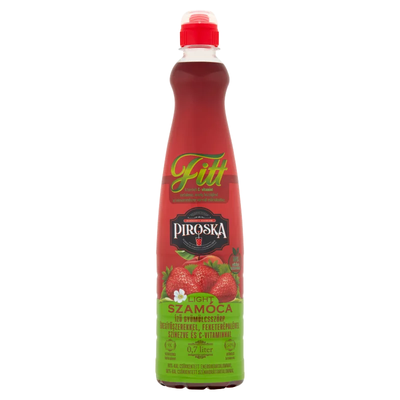 Piroska Fitt Light szamóca ízű gyümölcsszörp édesítőszerekkel, feketerépalével színezve 0,7 l