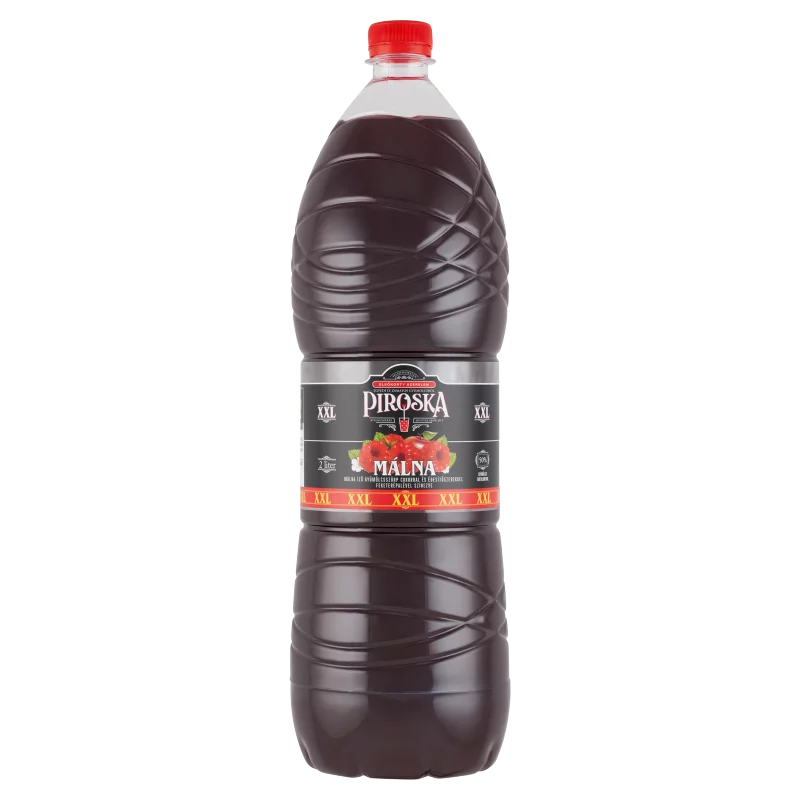 Piroska XXL málna ízű gyümölcsszörp feketerépalével színezve cukorral és édesítőszerekkel 2 l