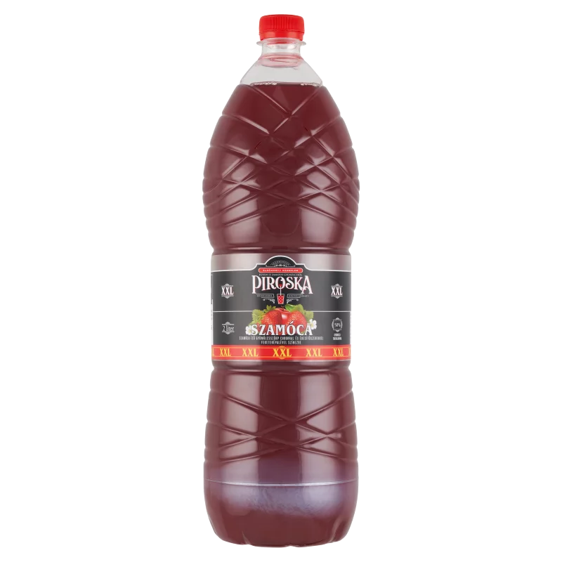 Piroska XXL szamóca ízű gyümölcsszörp feketerépalével színezve cukorral és édesítőszerekkel 2 l