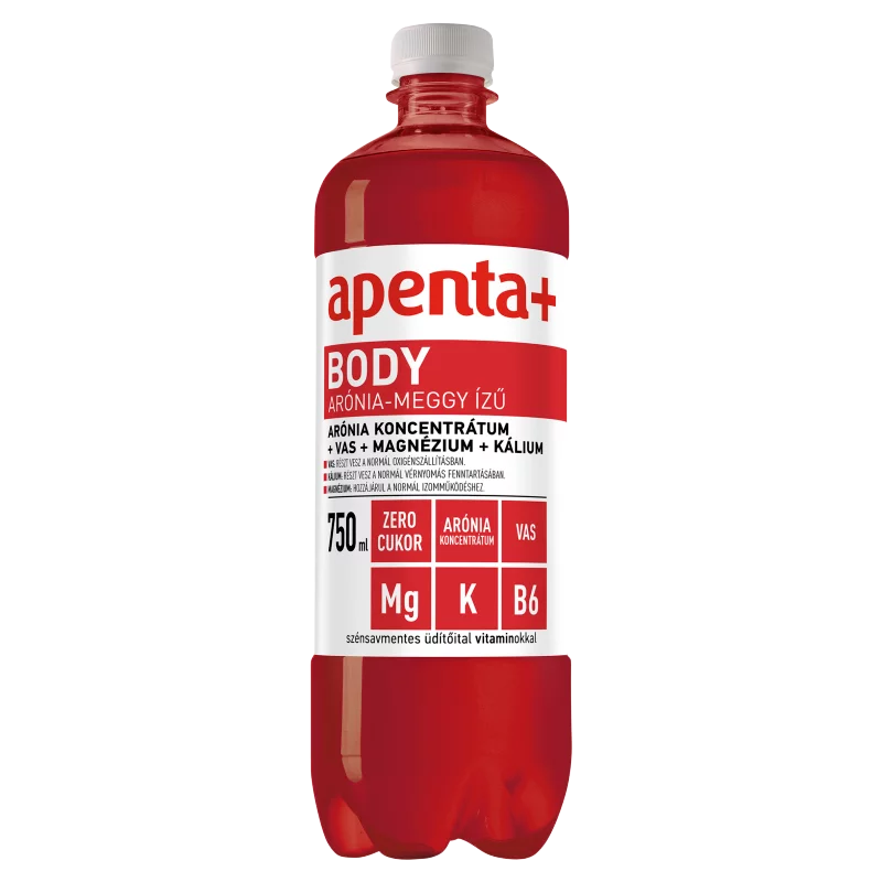 Apenta+ Body arónia-meggy ízű szénsavmentes energiamentes üdítőital édesítőszerekkel 750 ml