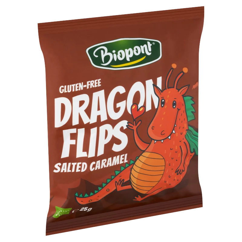 Biopont Dragon Flips Bio gluténmentes, sós karamellás kukorica snack 25 g