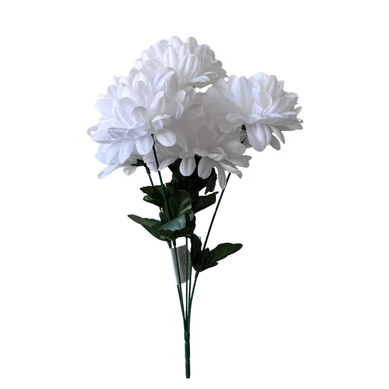 Művirág csokor – 5 ágú krizantém, fehér/törtfehér, 11 cm fejátmérő