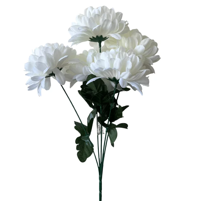 Művirág csokor – 5 ágú krizantém, fehér/törtfehér, 11 cm fejátmérő