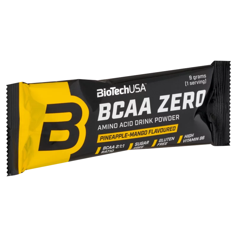 BioTechUSA BCAA Zero ananász-mangó ízű étrend-kiegészítő italpor glutaminnal és édesítőszerrel 9 g