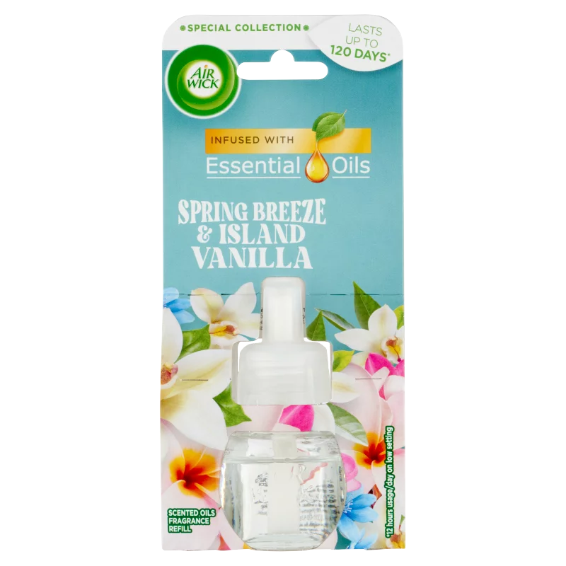 Air Wick Essential Oils Tavaszi szellő és vanília elektromos utántöltő légfrissítő készülékhez 19 ml