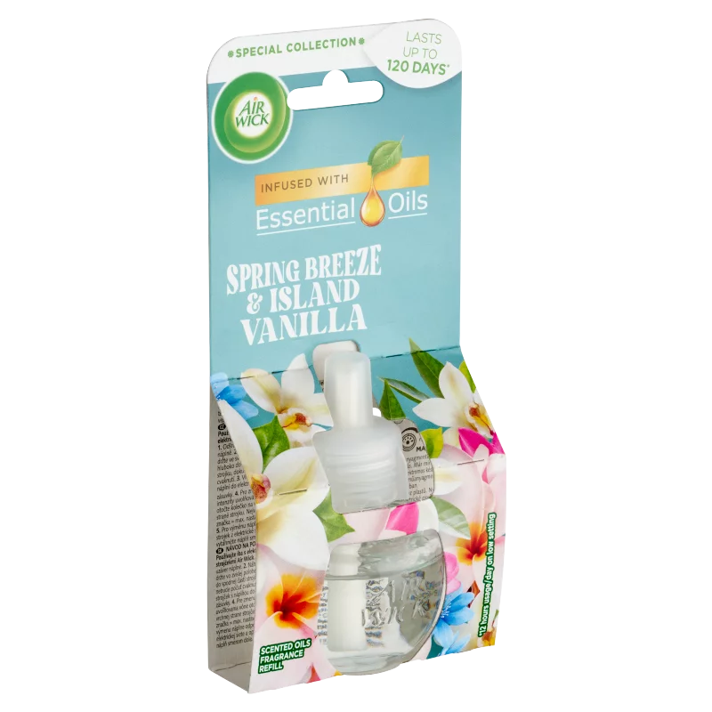 Air Wick Essential Oils Tavaszi szellő és vanília elektromos utántöltő légfrissítő készülékhez 19 ml