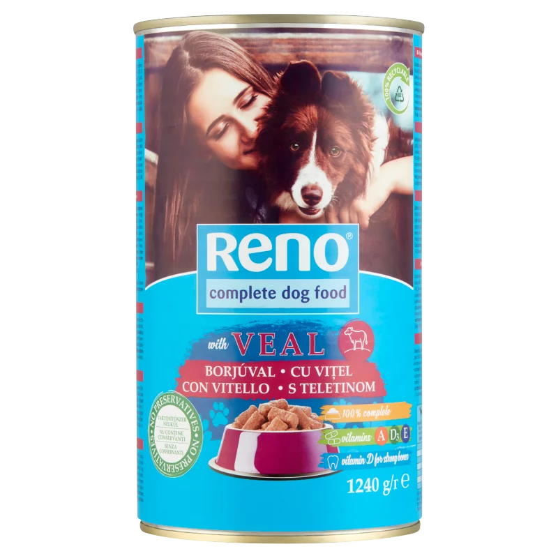 Reno teljes értékű állateledel felnőtt kutyák számára borjúval szószban 1240 g