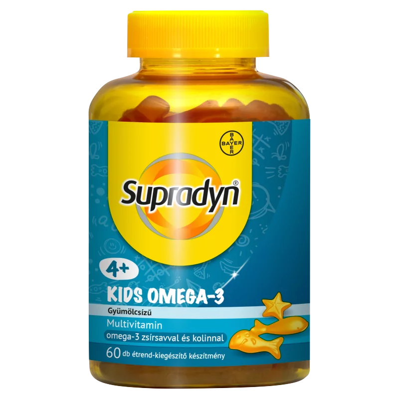 Supradyn Kids gyümölcsízű étrend-kiegészítő multivitamin omega-3-mal és kolinnal 60 db 240 g