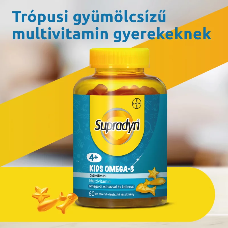 Supradyn Kids gyümölcsízű étrend-kiegészítő multivitamin omega-3-mal és kolinnal 60 db 240 g