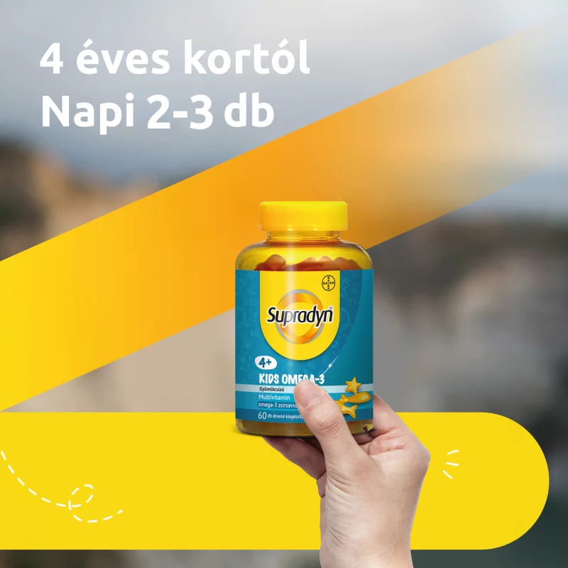 Supradyn Kids gyümölcsízű étrend-kiegészítő multivitamin omega-3-mal és kolinnal 60 db 240 g